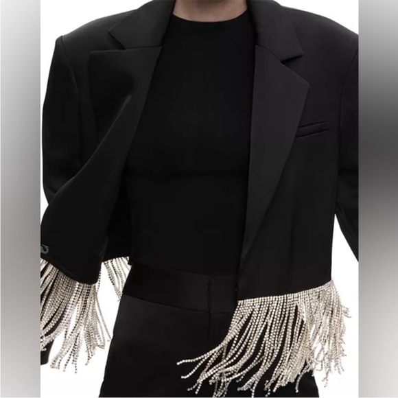 NWT Alice and Olivia Crystal Fringe Cropped Blazer - Picture 8 of 12